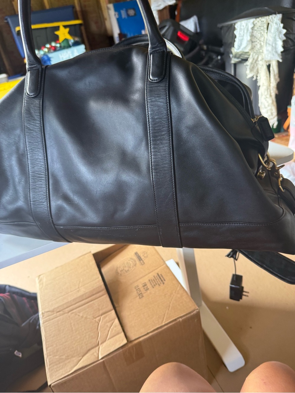Coach Black Leather Shoulder Duffel Bag